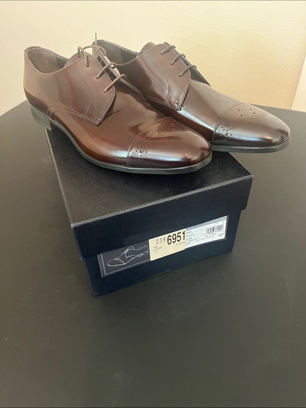 Prada Men's Brown Leather Lace-Up Derbys